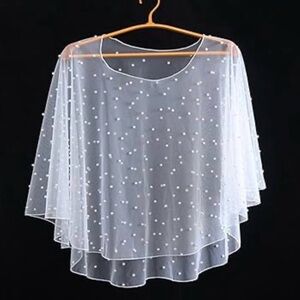 Sheer White Pearl Shoulder Veil